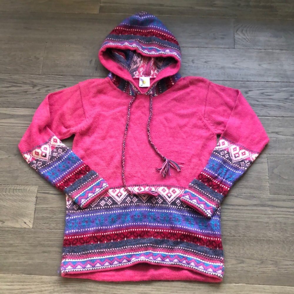 Juanitos | 100% alpaca wool pink sweater hoodie with patterns